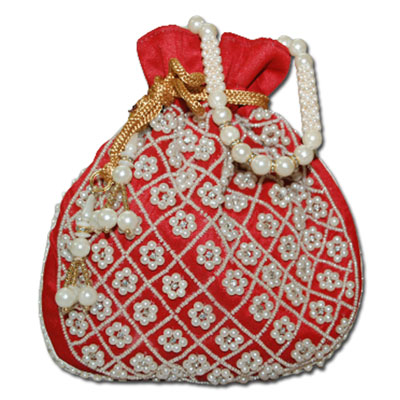 "Designer Beads Potli ( Red color)-12019-002 - Click here to View more details about this Product